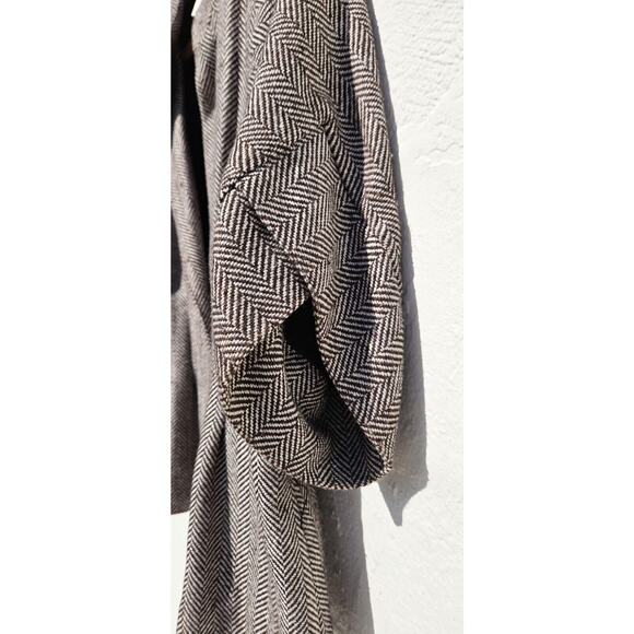 Vertigo Paris Blazer Womens XL Brown Ivory Herringbone Wool Blend Open Jacket - Picture 3 of 12